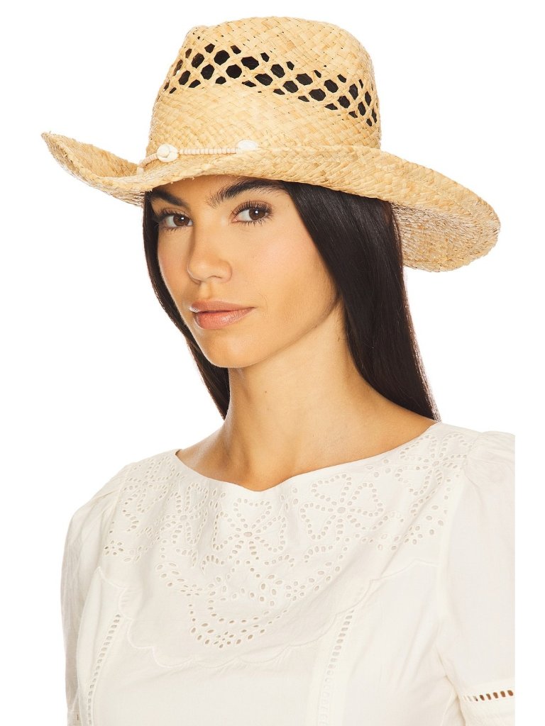 Lack Of Color Raffia Seashells Cowboy Hat Size S